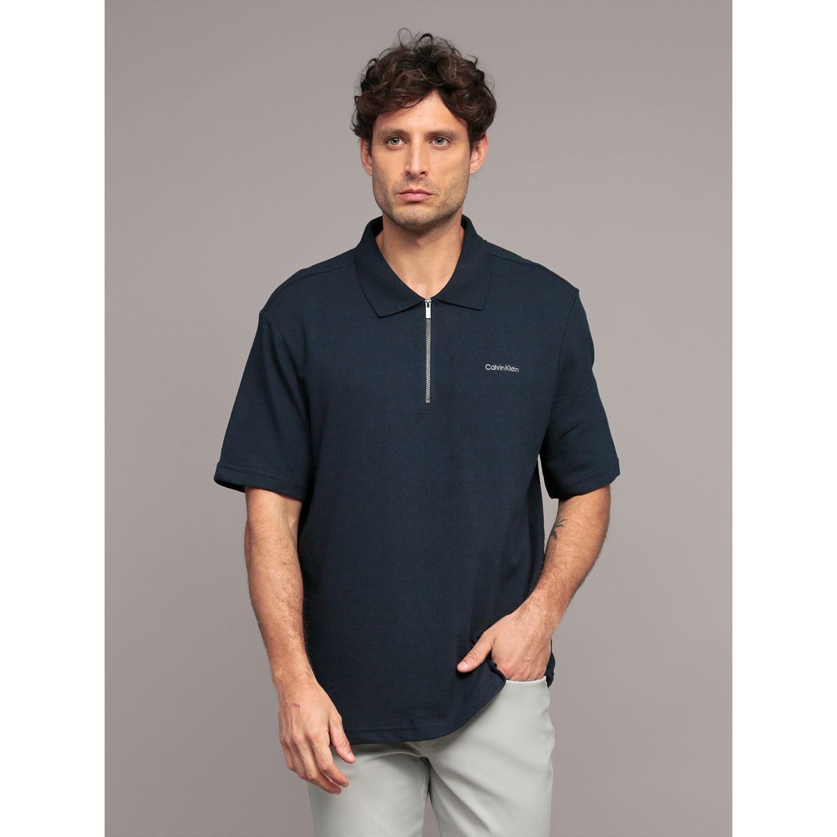 CALVIN KLEIN - Polo relaxed con tejido crepe Azul Calvin Klein