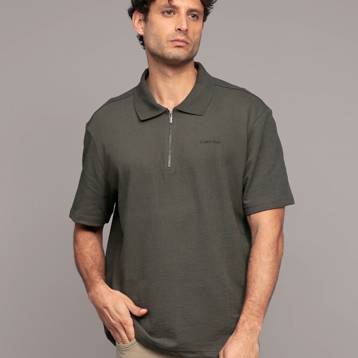 CALVIN KLEIN - Polo Relaxed Con Tejido Crepe Gris Calvin Klein