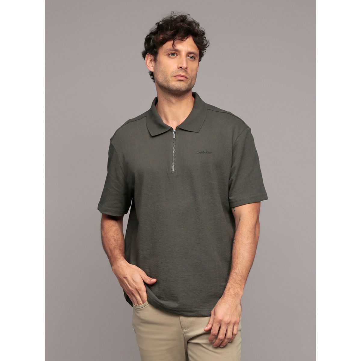 CALVIN KLEIN - Polo Relaxed Con Tejido Crepe Gris Calvin Klein