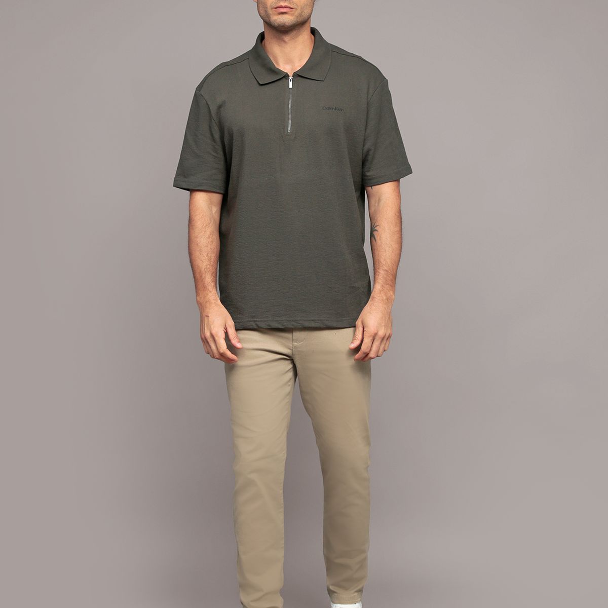 CALVIN KLEIN - Polo Relaxed Con Tejido Crepe Gris Calvin Klein