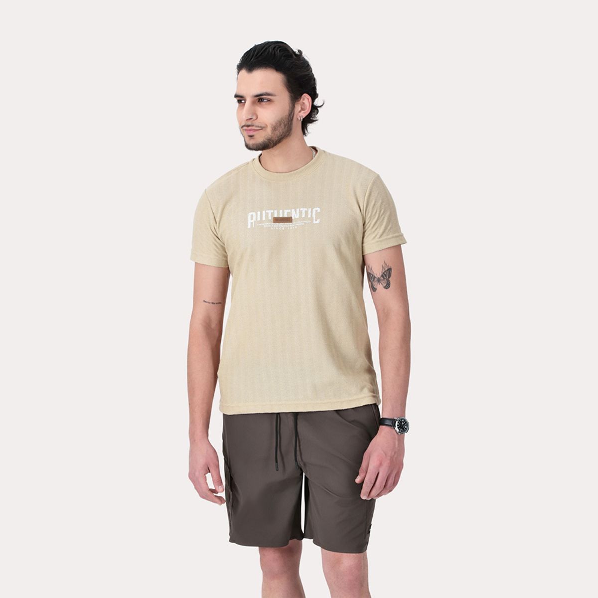 GANGSTER - Polera Mc Textura Bedford Beige Gangster