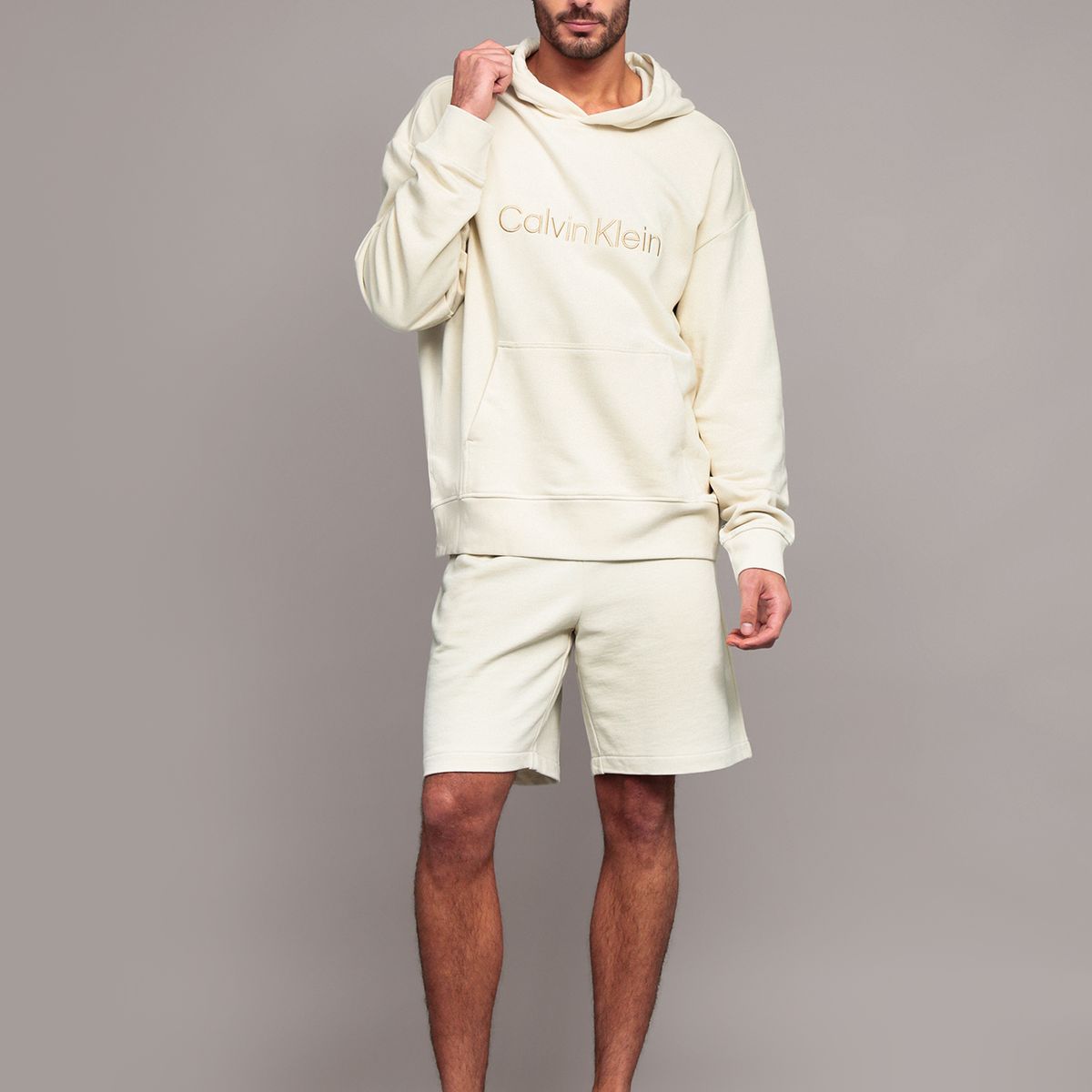 CALVIN KLEIN - Polerón con gorro de felpa con logo estándar Beige Calvin Klein