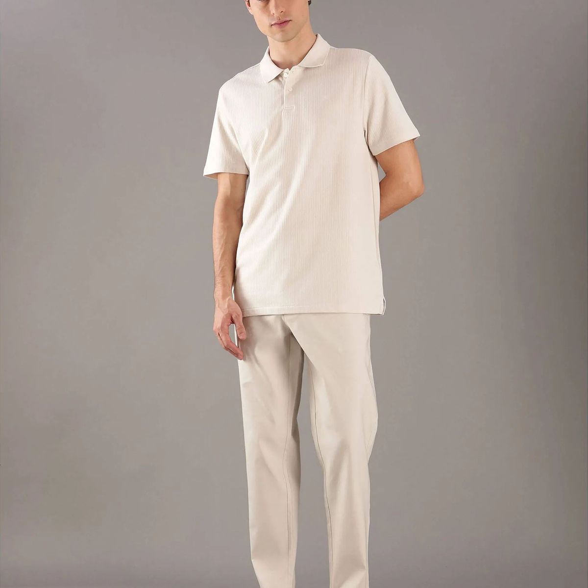 CALVIN KLEIN - Polo con Textura Jacquard Beige Calvin Klein