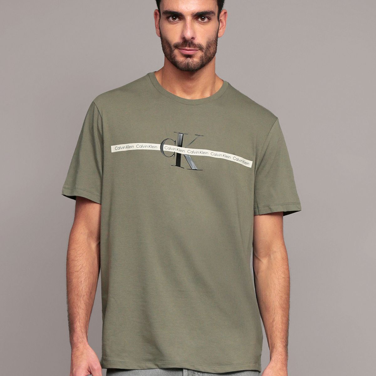 CALVIN KLEIN - Polera Repeat Layered Verde Calvin Klein