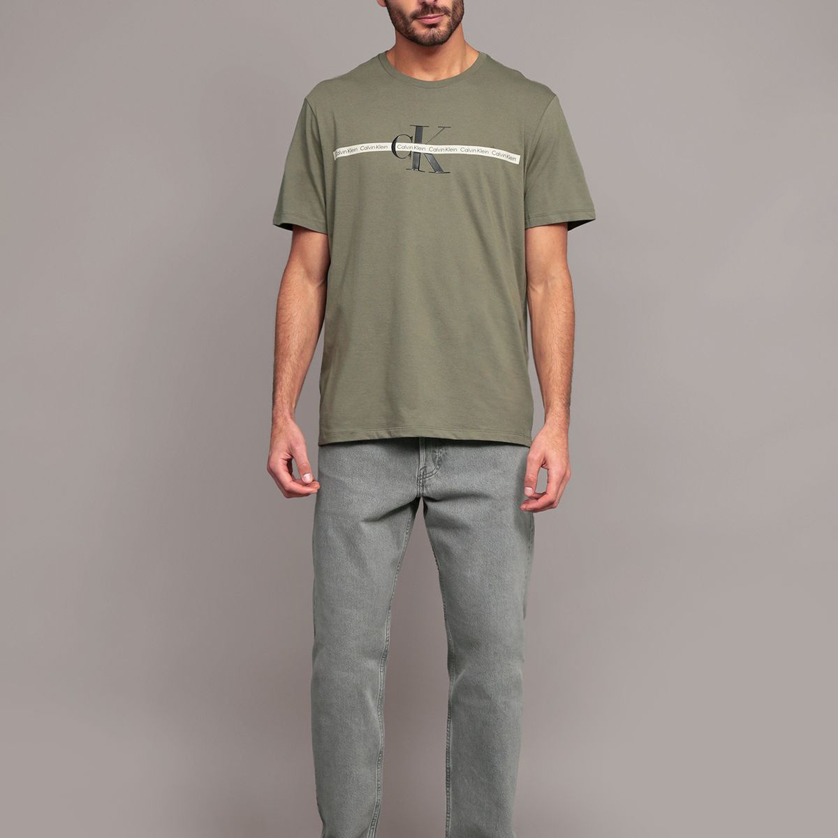 CALVIN KLEIN - Polera Repeat Layered Verde Calvin Klein