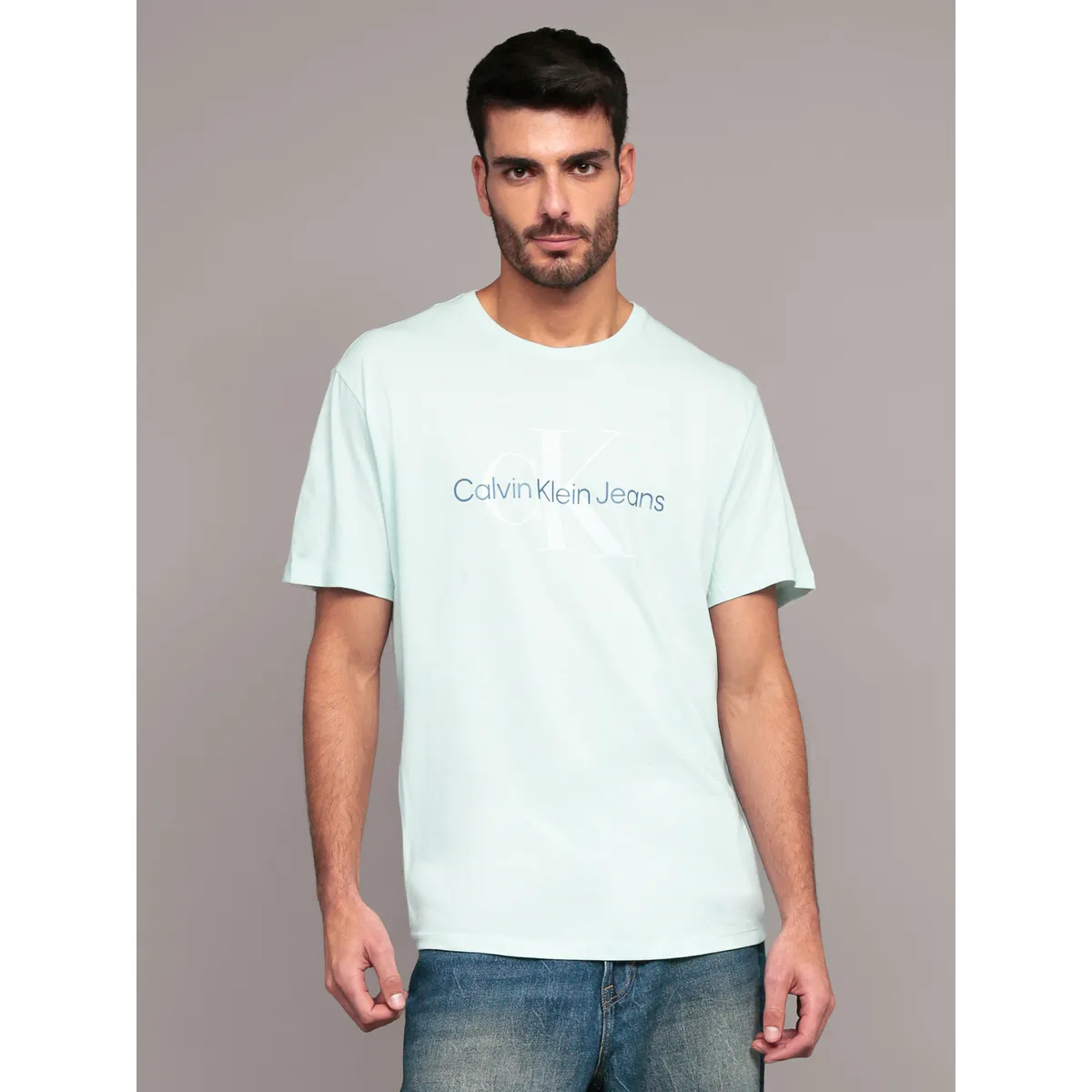 CALVIN KLEIN - Polera Monogram Crew Celeste Calvin Klein