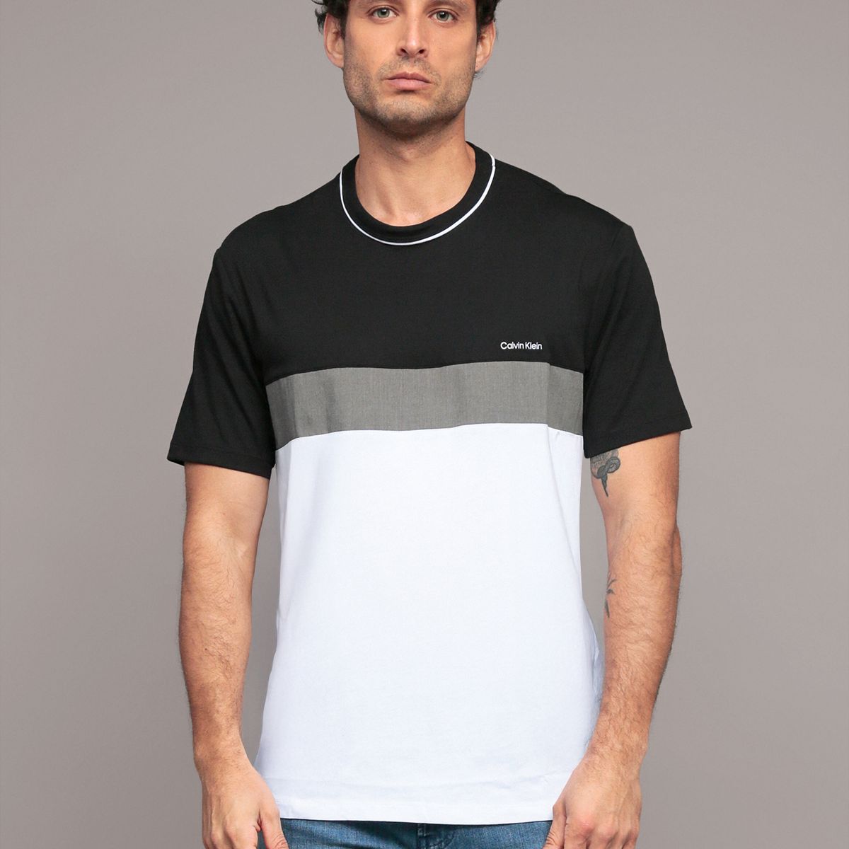 CALVIN KLEIN - Polera manga corta con bloques de color Blanco Calvin Klein