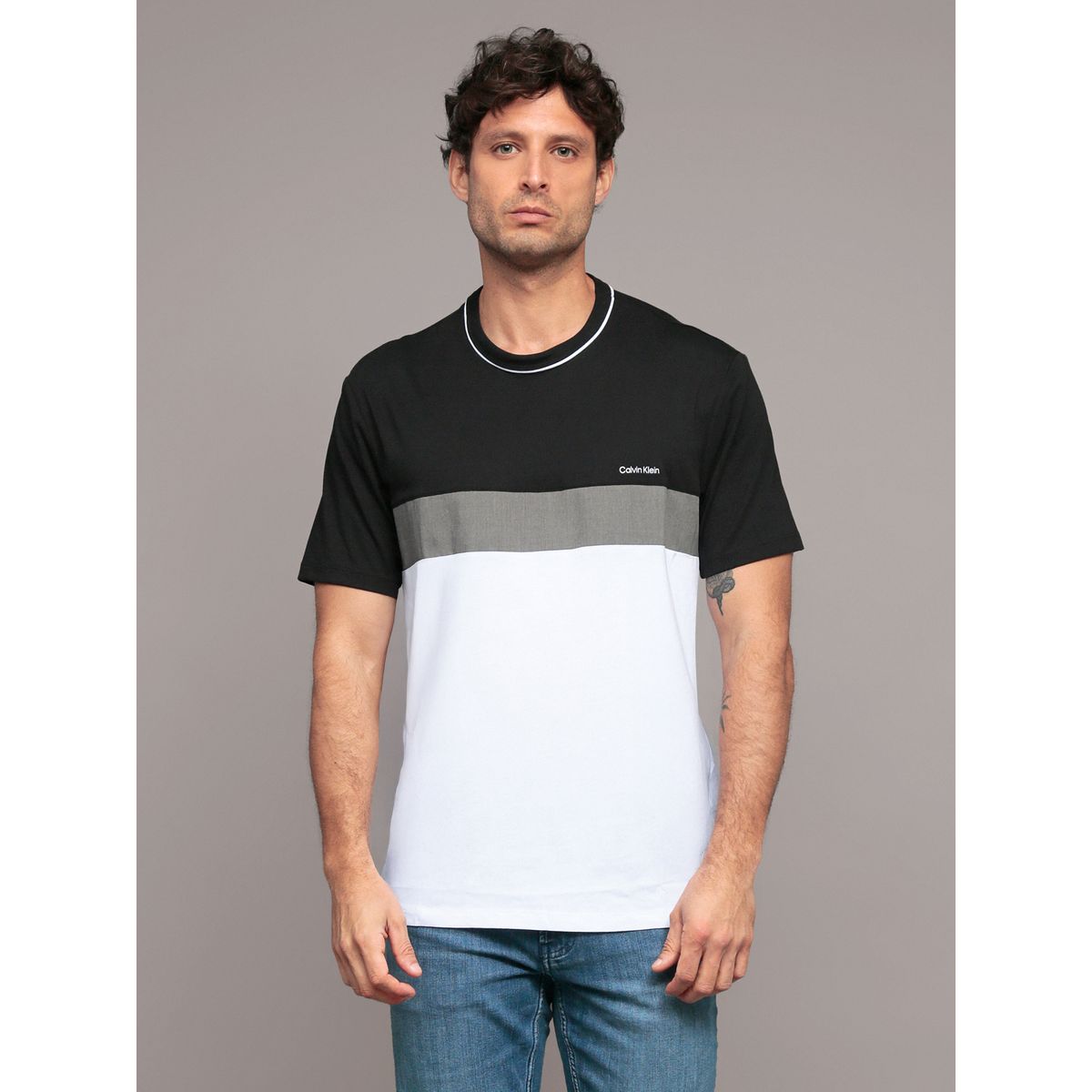 CALVIN KLEIN - Polera manga corta con bloques de color Blanco Calvin Klein