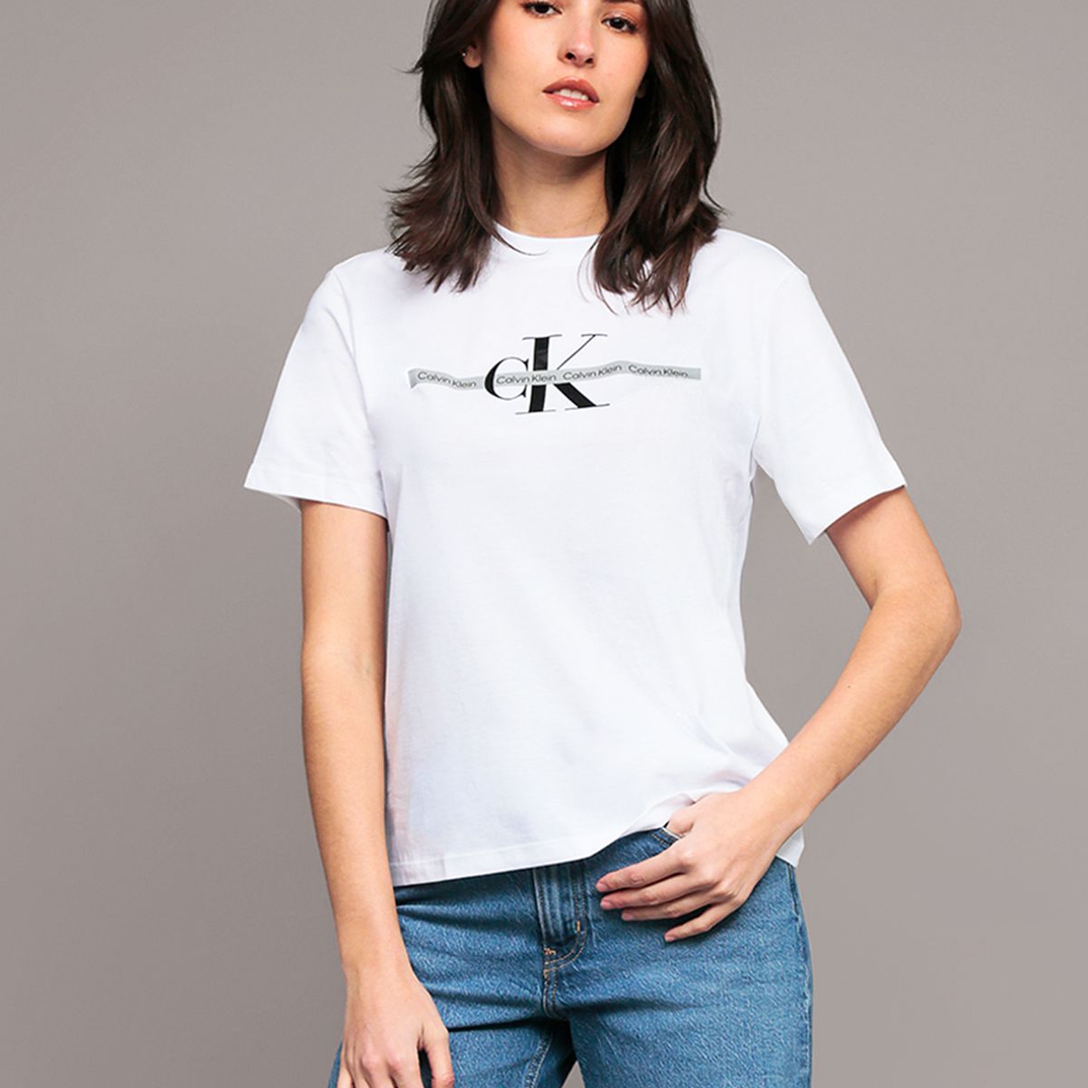 CALVIN KLEIN - Polera Classic con Logo Tape Blanco Calvin Klein