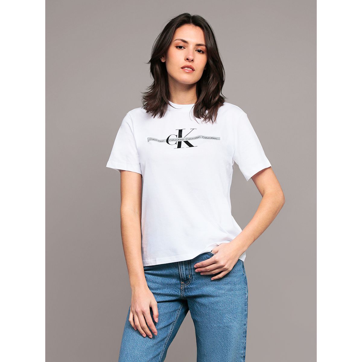 CALVIN KLEIN - Polera Classic con Logo Tape Blanco Calvin Klein