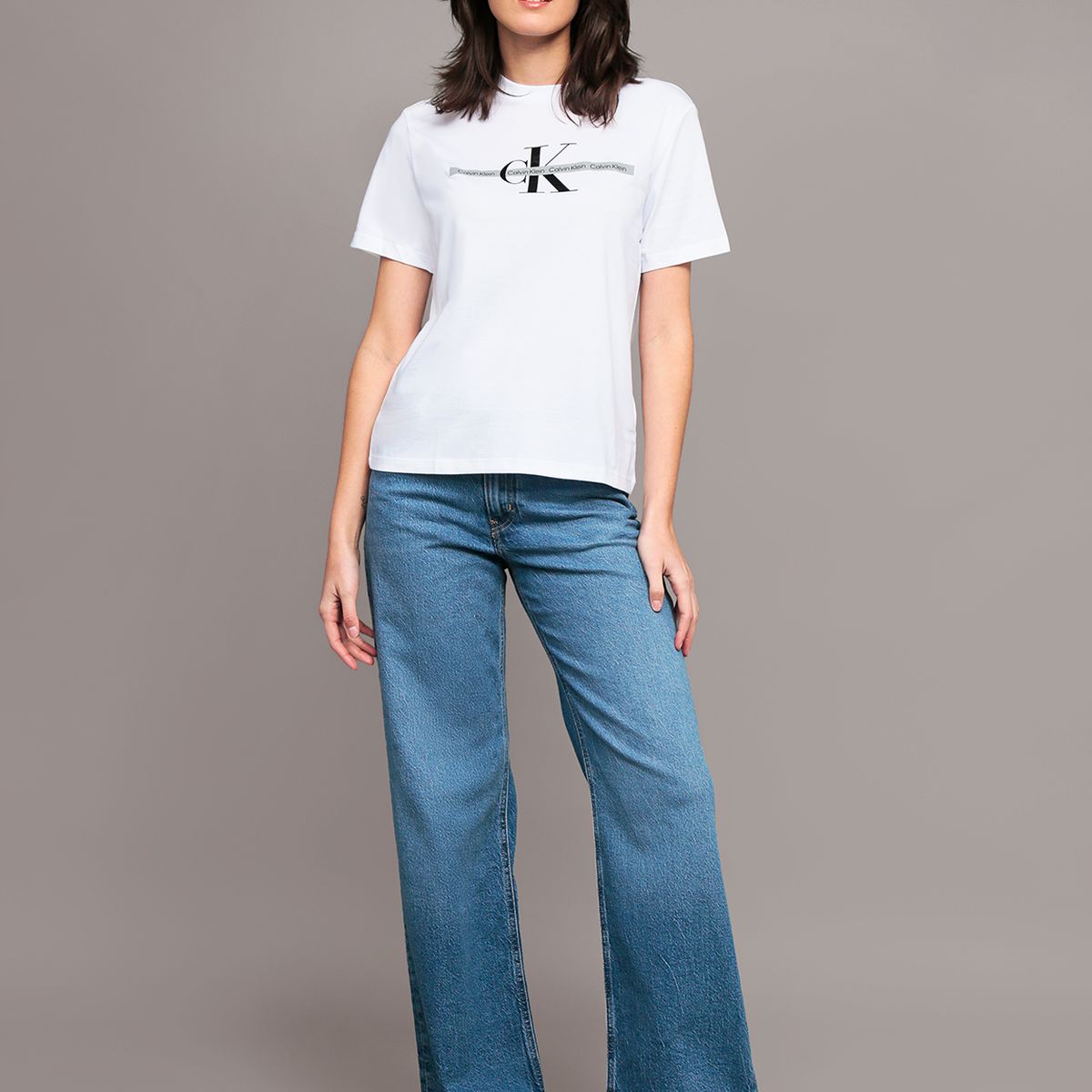 CALVIN KLEIN - Polera Classic con Logo Tape Blanco Calvin Klein