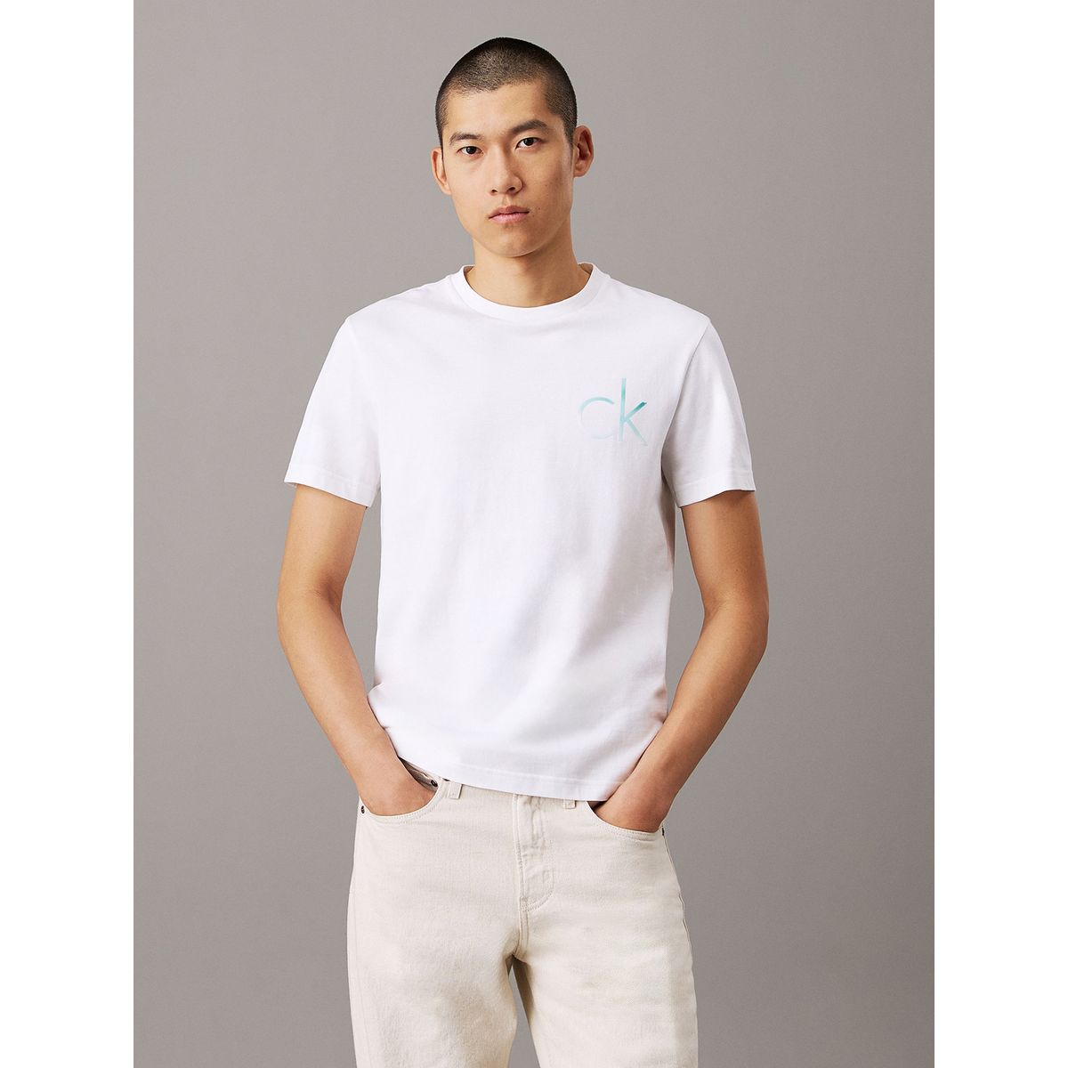 CALVIN KLEIN - Polera con Monograma Difuminado Blanco Calvin Klein