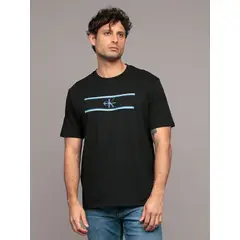 CALVIN KLEIN - Polera con gráfico de rayas en barra Negro