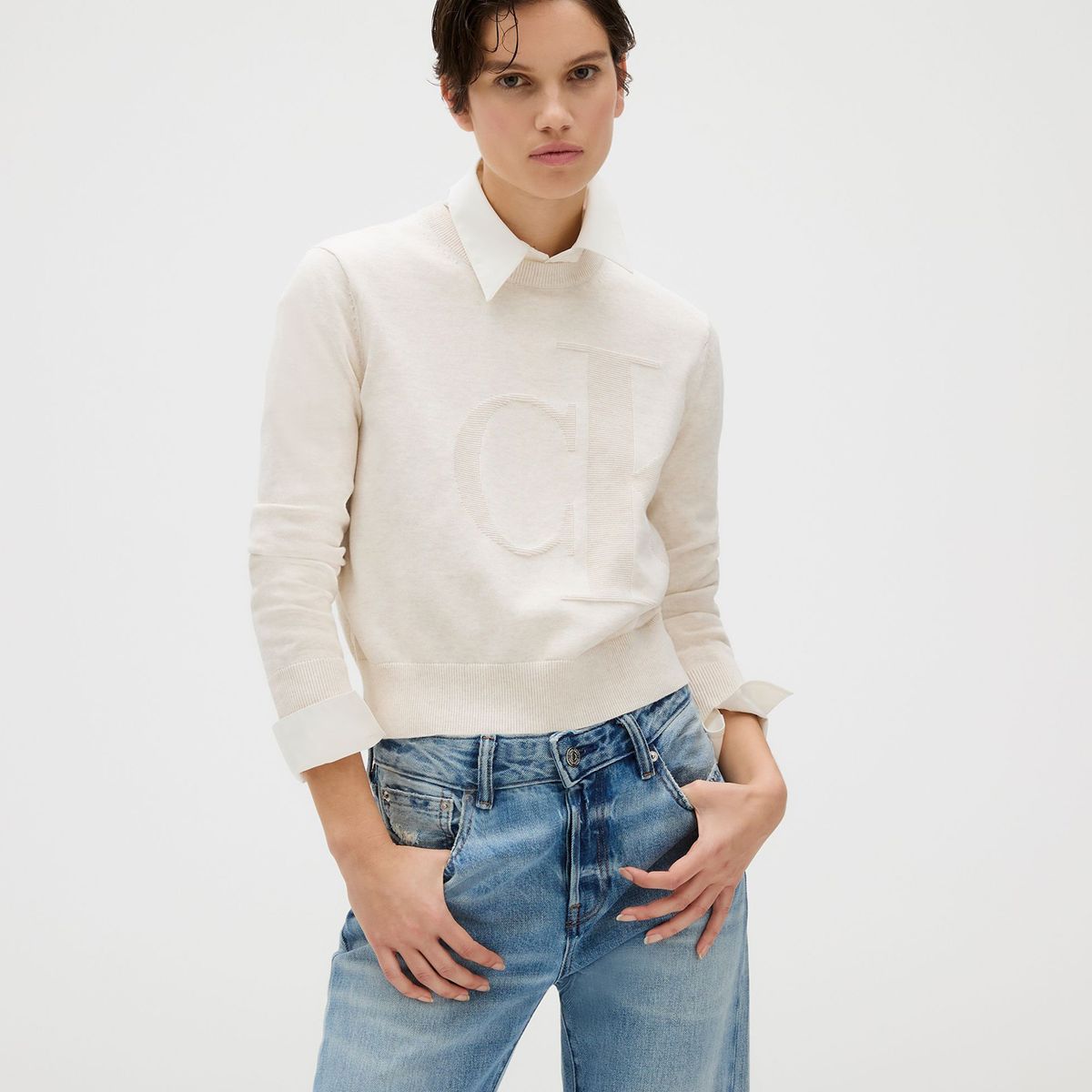 CALVIN KLEIN - Sweater Smooth Cotton Beige Calvin Klein