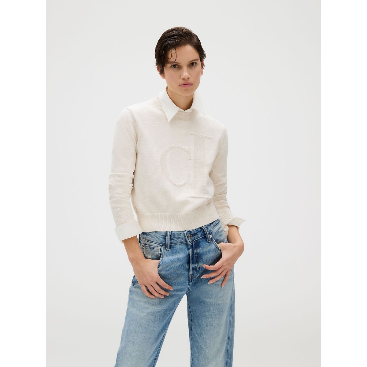 CALVIN KLEIN - Sweater Smooth Cotton Beige Calvin Klein