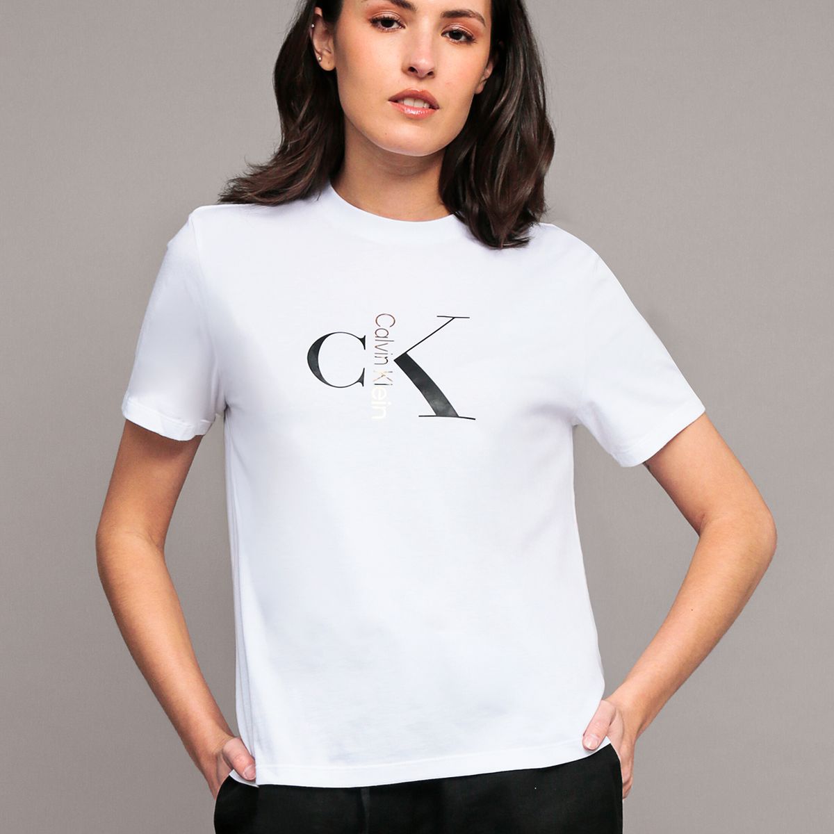 CALVIN KLEIN - Polera Classic con Monograma Blanco Calvin Klein