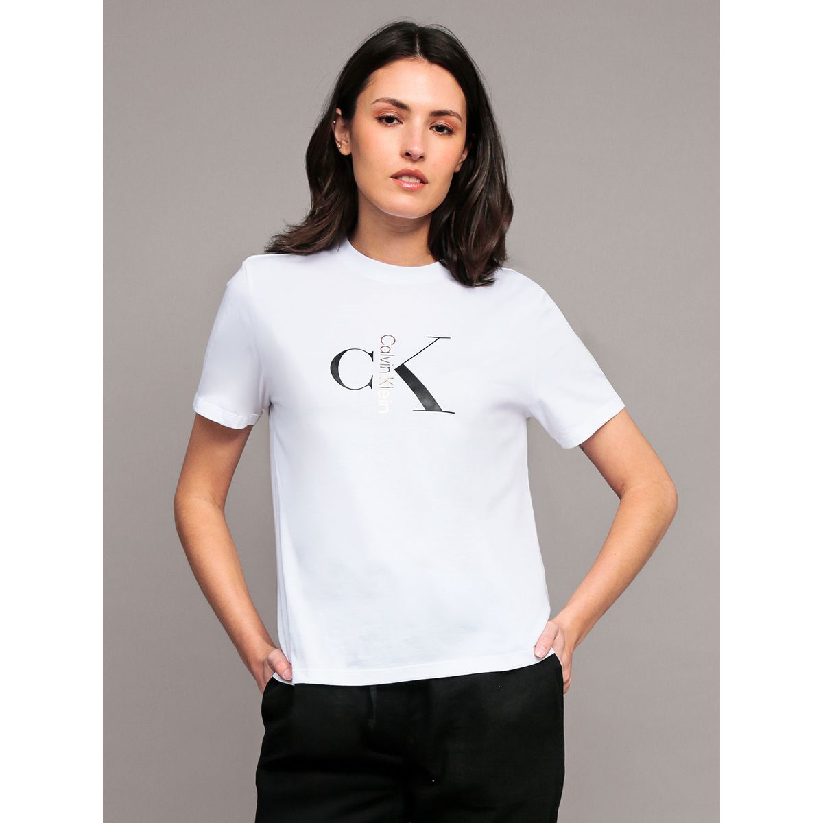 CALVIN KLEIN - Polera Classic con Monograma Blanco Calvin Klein