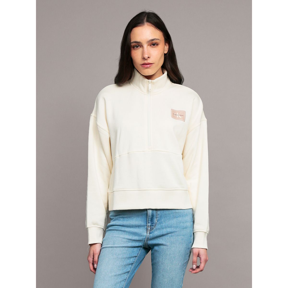 CALVIN KLEIN - Polerón Terry Fleece Logo Beige Calvin Klein