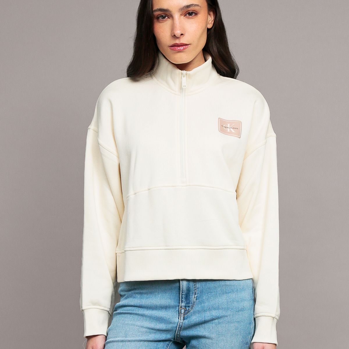 CALVIN KLEIN - Polerón Terry Fleece Logo Beige Calvin Klein