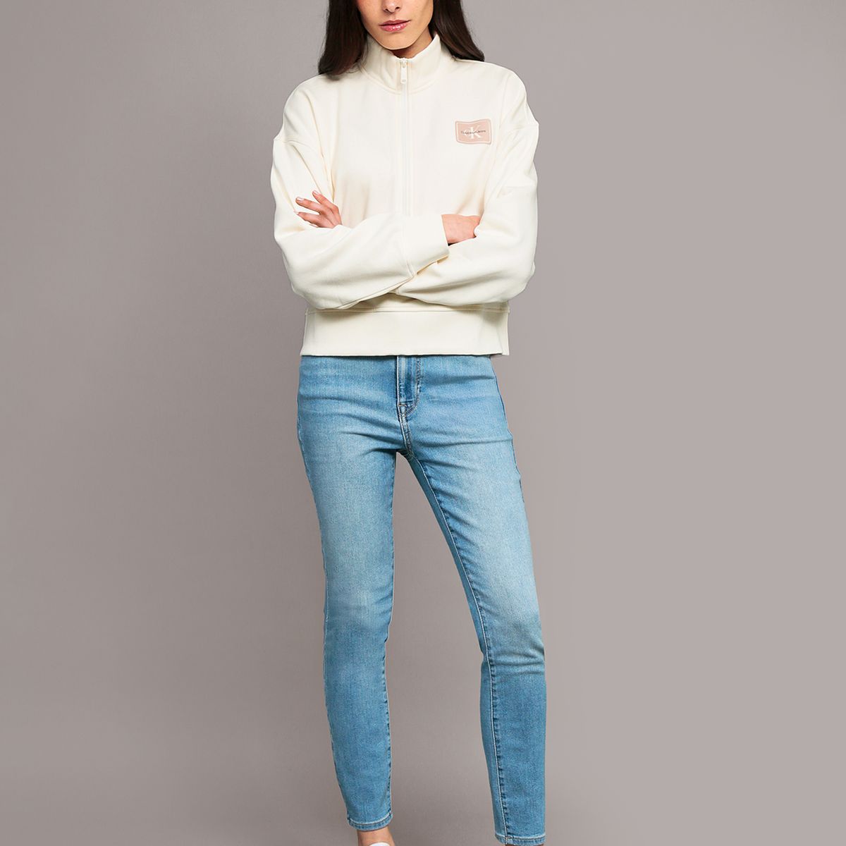 CALVIN KLEIN - Polerón Terry Fleece Logo Beige Calvin Klein