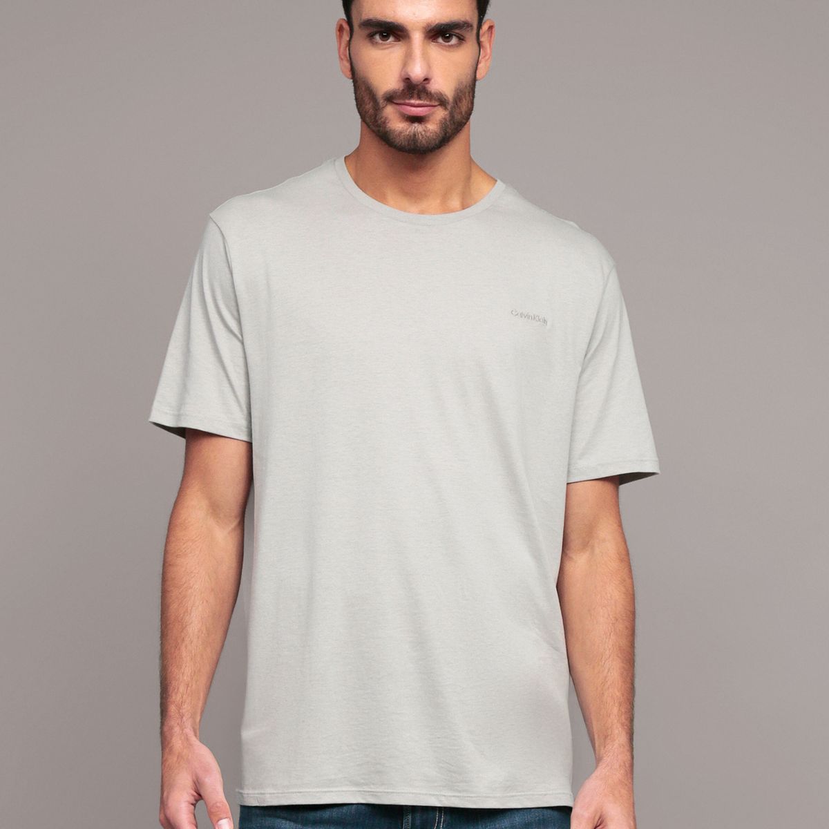 CALVIN KLEIN - Polera solid liquid con logo Gris Calvin Klein