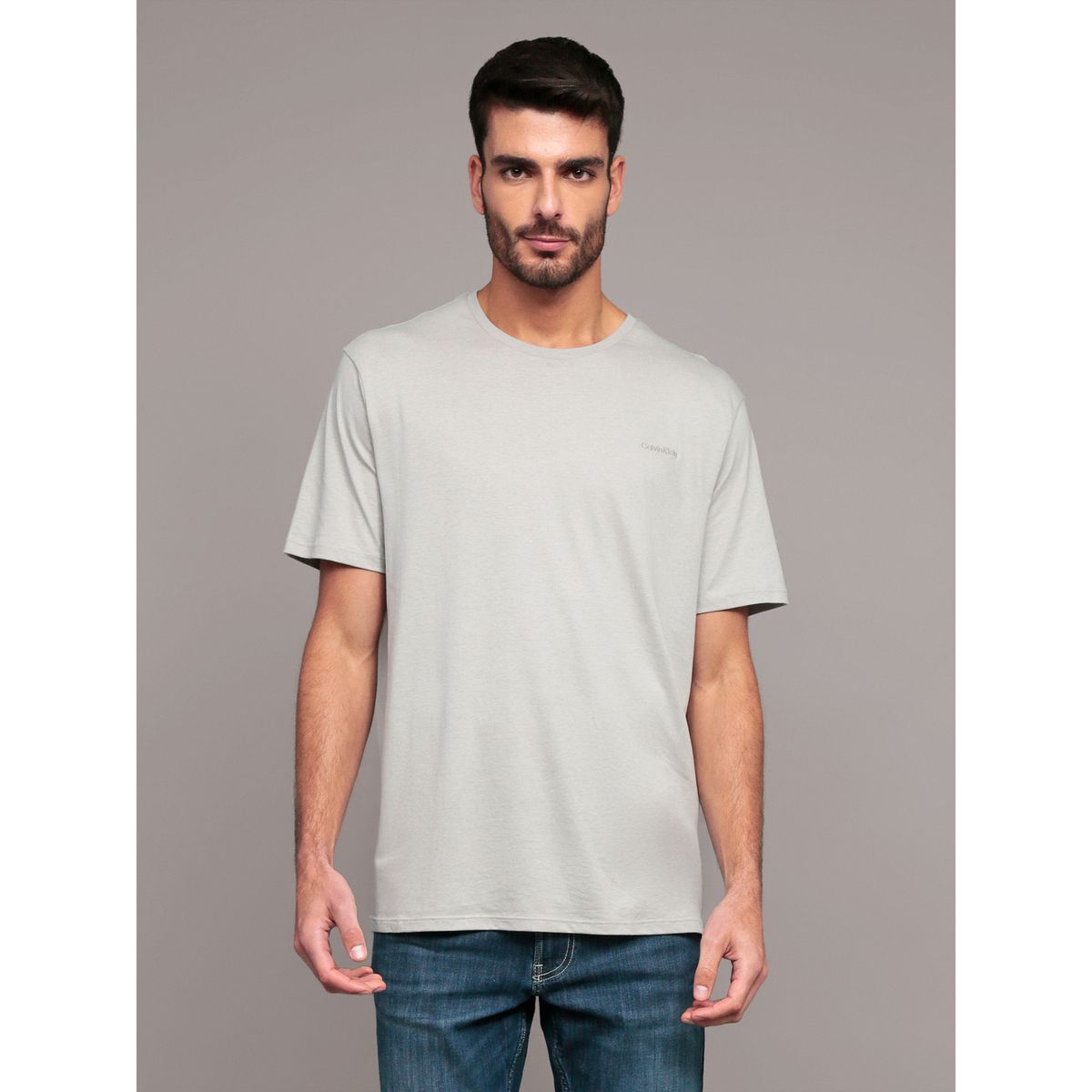 CALVIN KLEIN - Polera solid liquid con logo Gris Calvin Klein