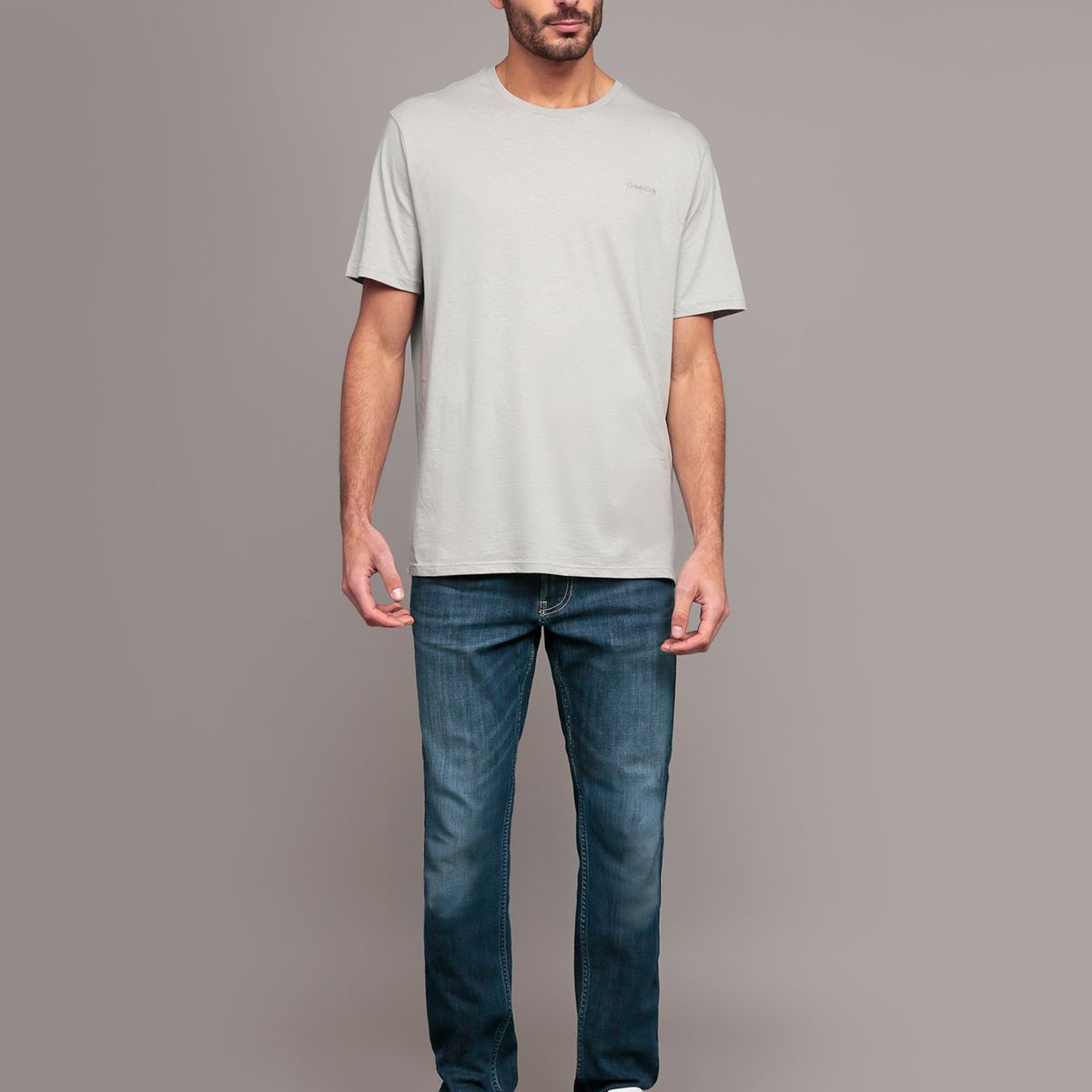 CALVIN KLEIN - Polera solid liquid con logo Gris Calvin Klein