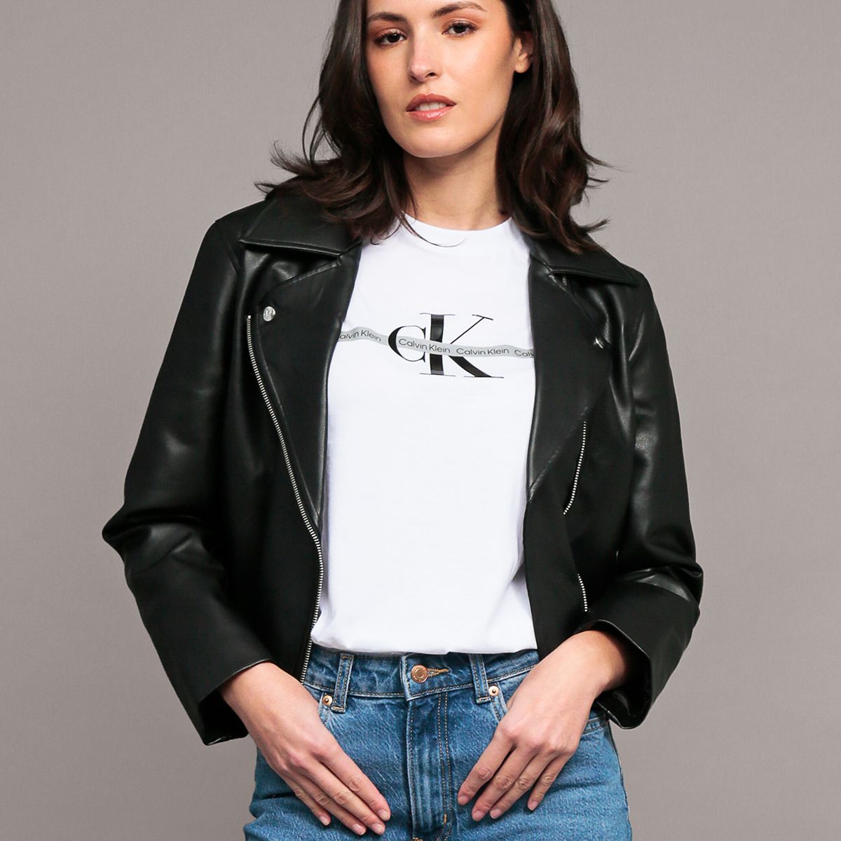 CALVIN KLEIN - Chaqueta Pleather Moto Negro Calvin Klein