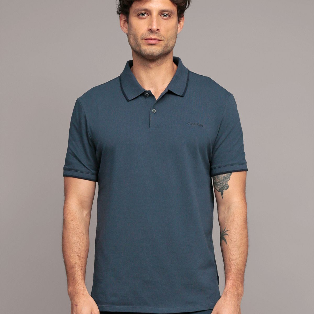 CALVIN KLEIN - Polo piqué de algodón Azul Calvin Klein