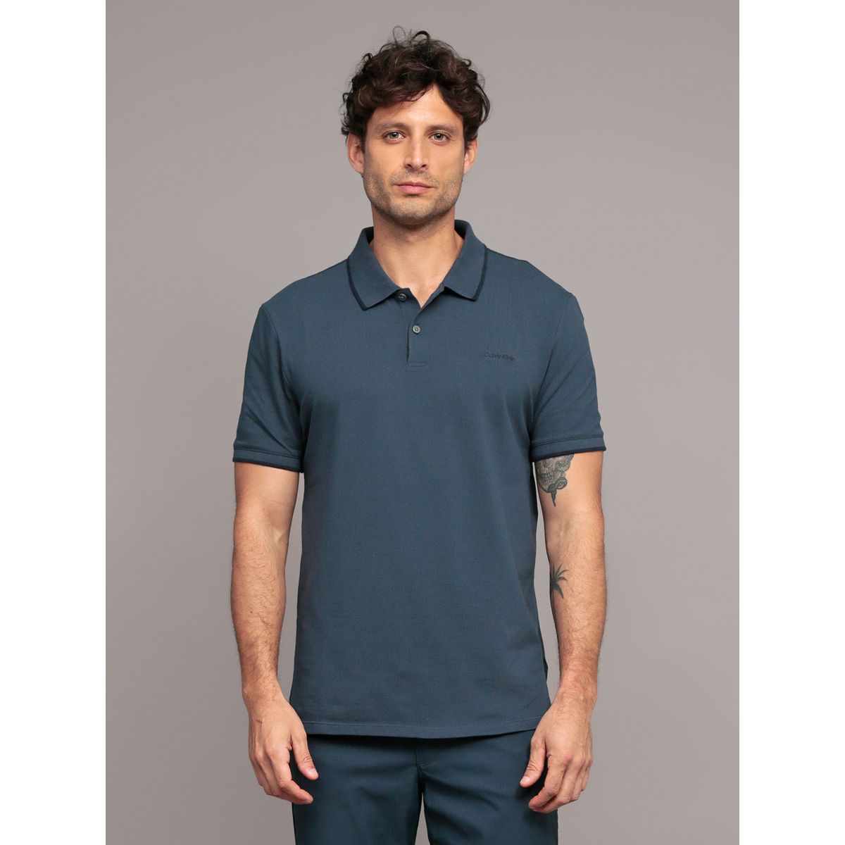 CALVIN KLEIN - Polo piqué de algodón Azul Calvin Klein