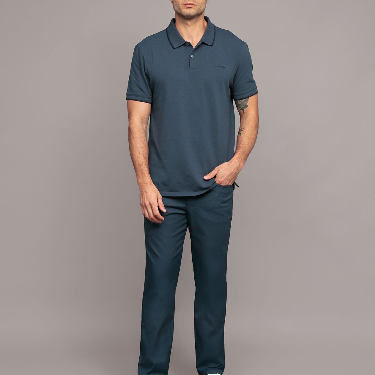 CALVIN KLEIN - Polo piqué de algodón Azul Calvin Klein