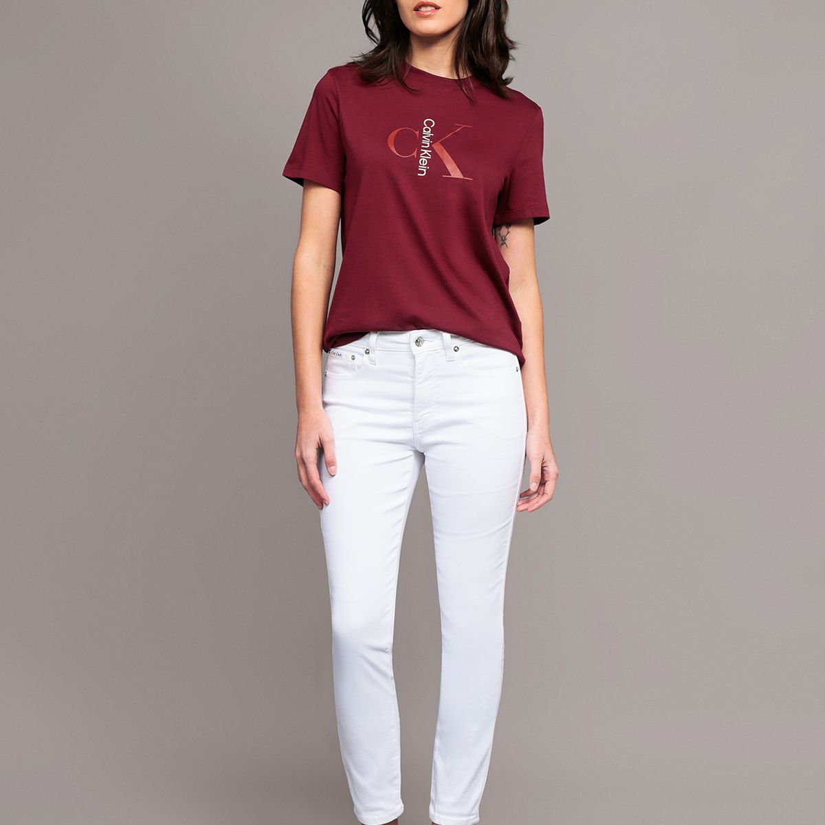 CALVIN KLEIN - Jeans Mid Rise Skinny Ankle Blanco Calvin Klein