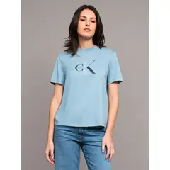 CALVIN KLEIN - Polera Classic con Monograma Celeste