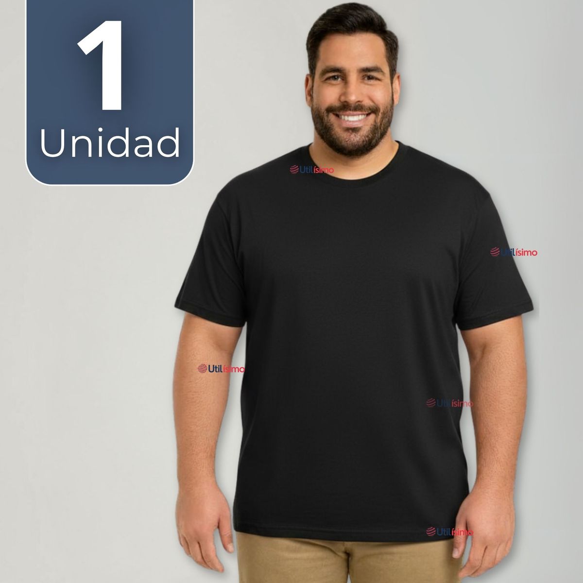 UTILISIMO - Polera Camiseta 100% Algodón Premium Manga Corta Básico Negro Hombre