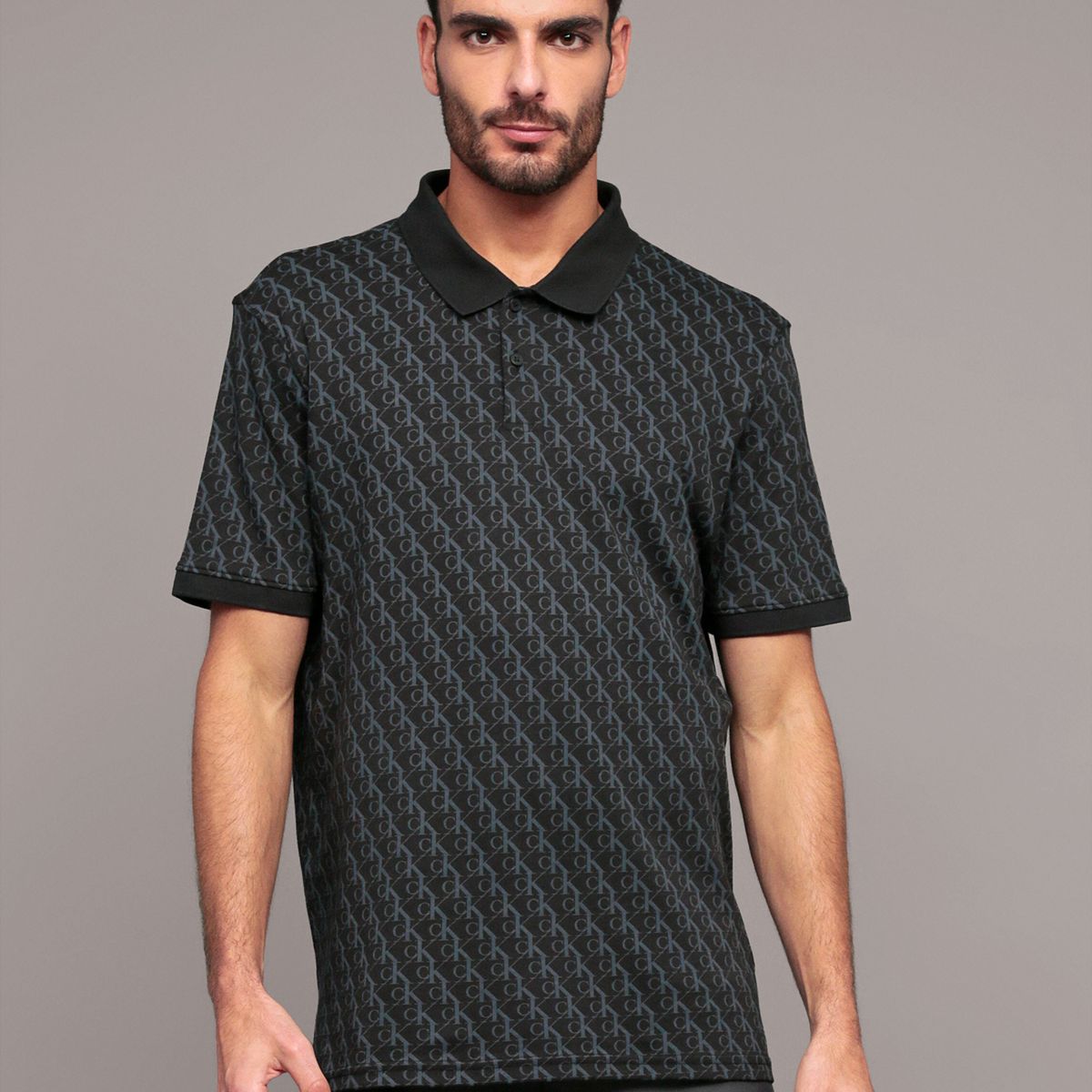 CALVIN KLEIN - Polo con estampado en toda la pieza Negro Calvin Klein