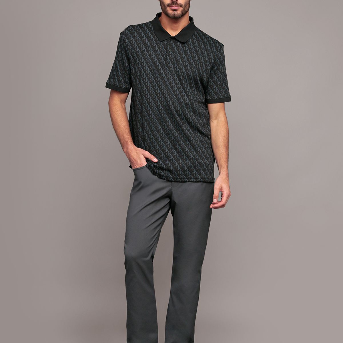 CALVIN KLEIN - Polo con estampado en toda la pieza Negro Calvin Klein