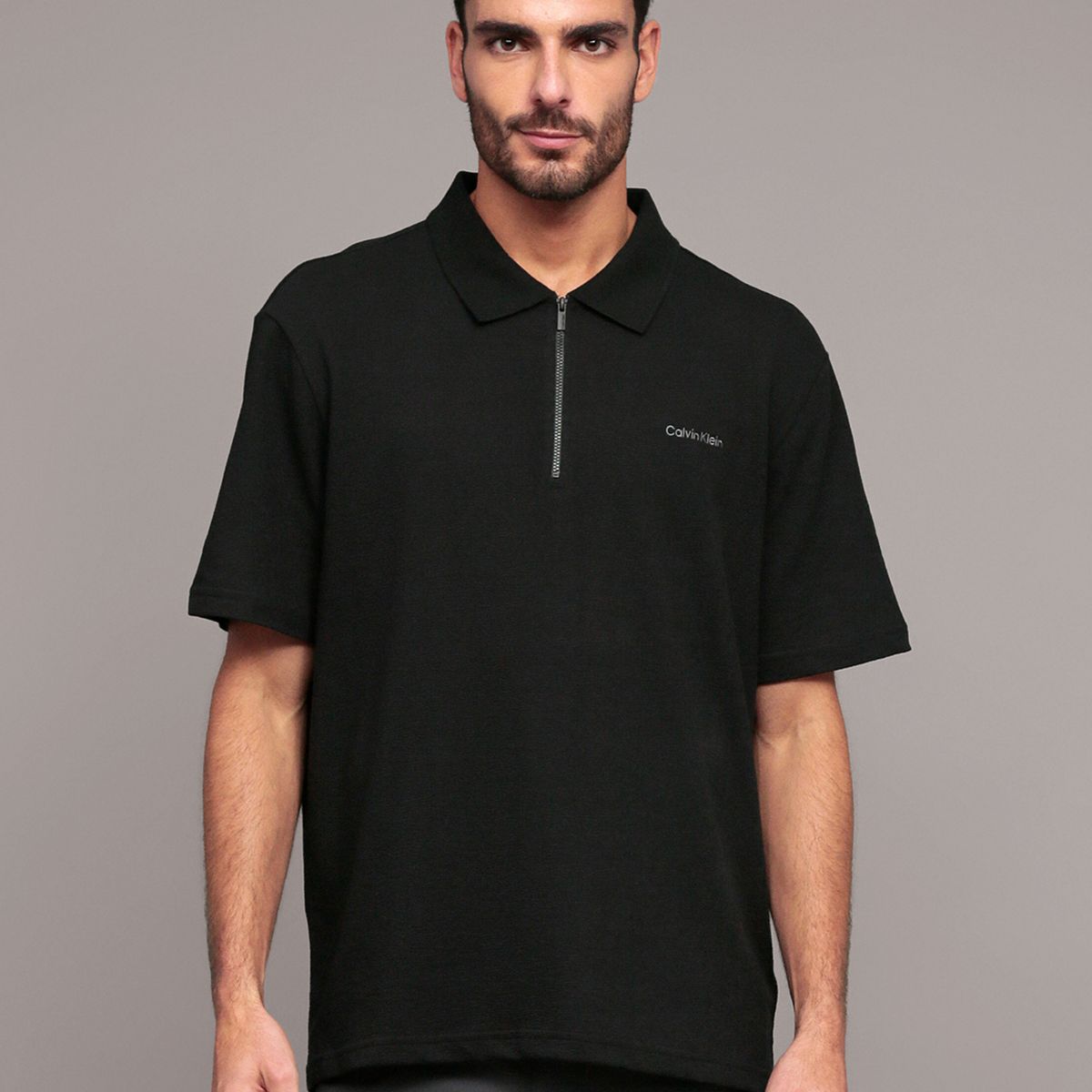 CALVIN KLEIN - Polo relaxed con tejido crepe Negro Calvin Klein