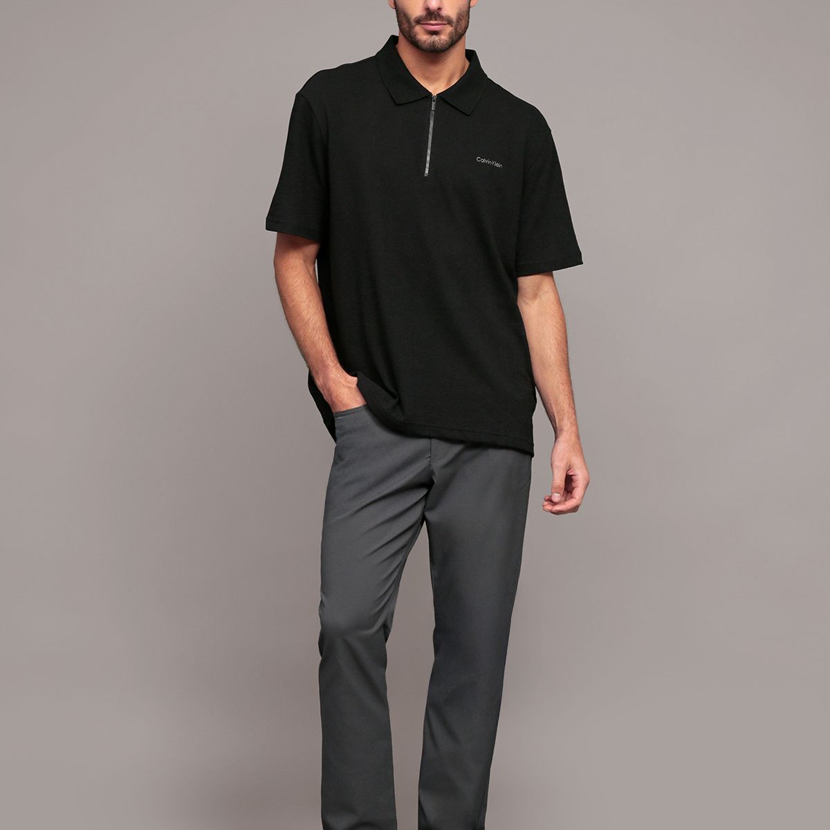 CALVIN KLEIN - Polo relaxed con tejido crepe Negro Calvin Klein