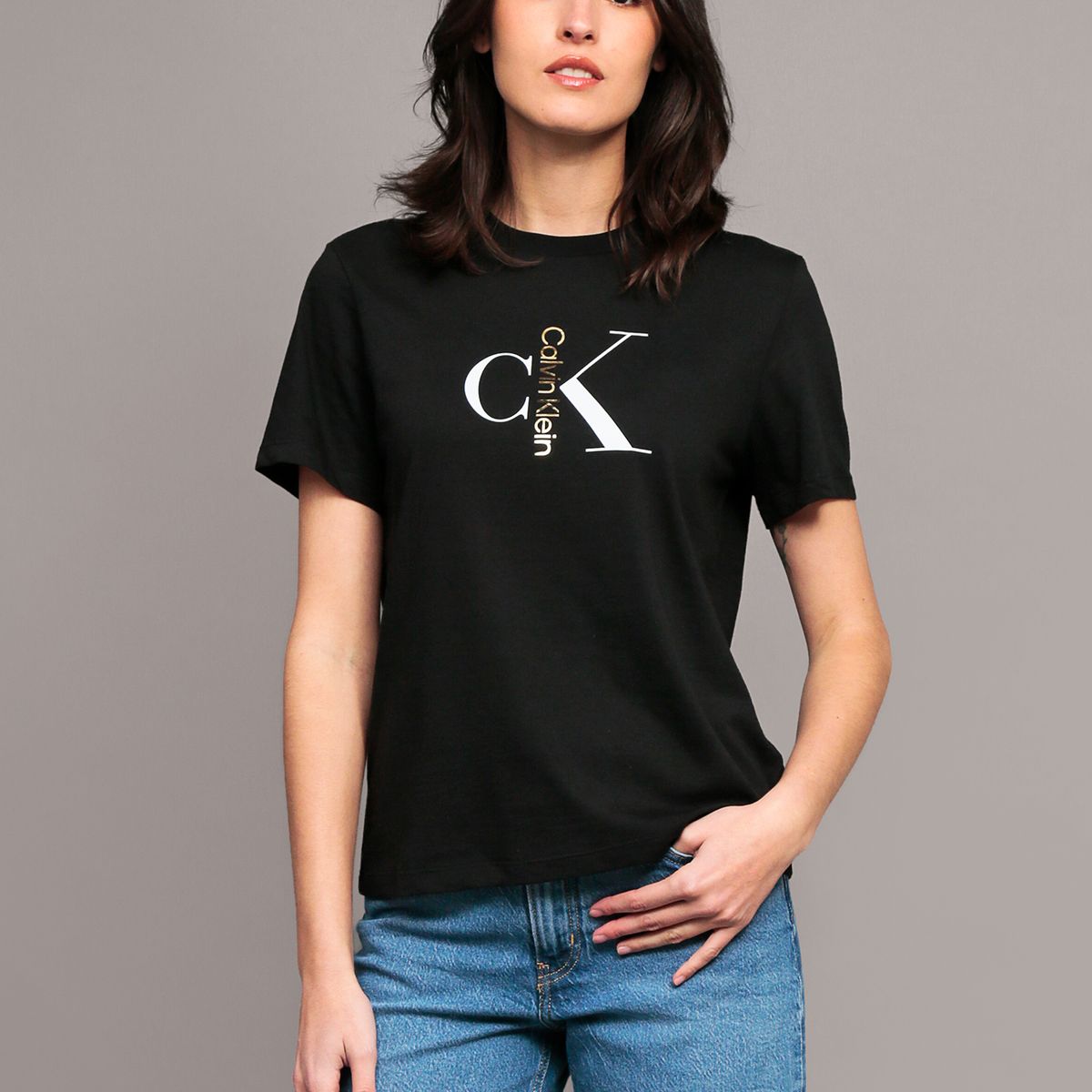 CALVIN KLEIN - Polera Classic con Monograma Negro Calvin Klein