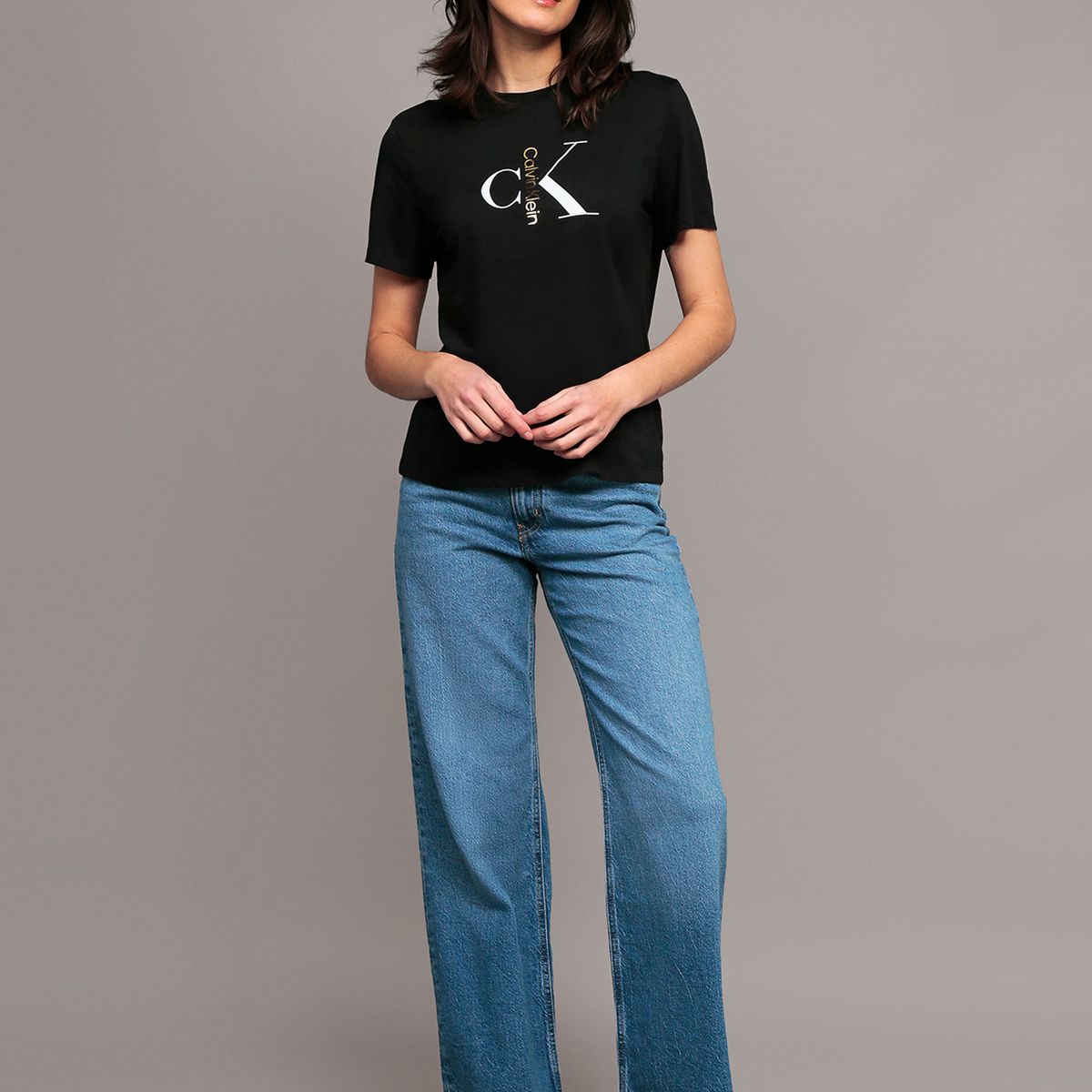 CALVIN KLEIN - Polera Classic con Monograma Negro Calvin Klein