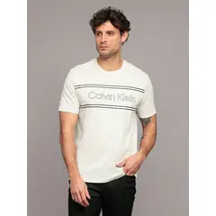 CALVIN KLEIN - Polera Outline Boxed Logo Beige