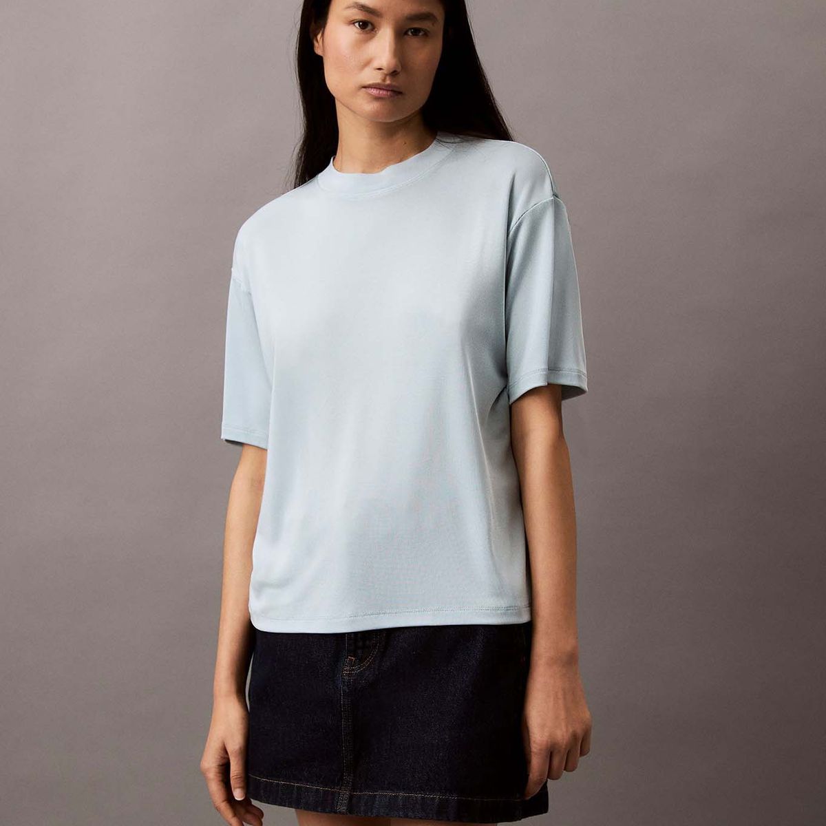 CALVIN KLEIN - Blusa de Canalé Shiny Textured Celeste Calvin Klein