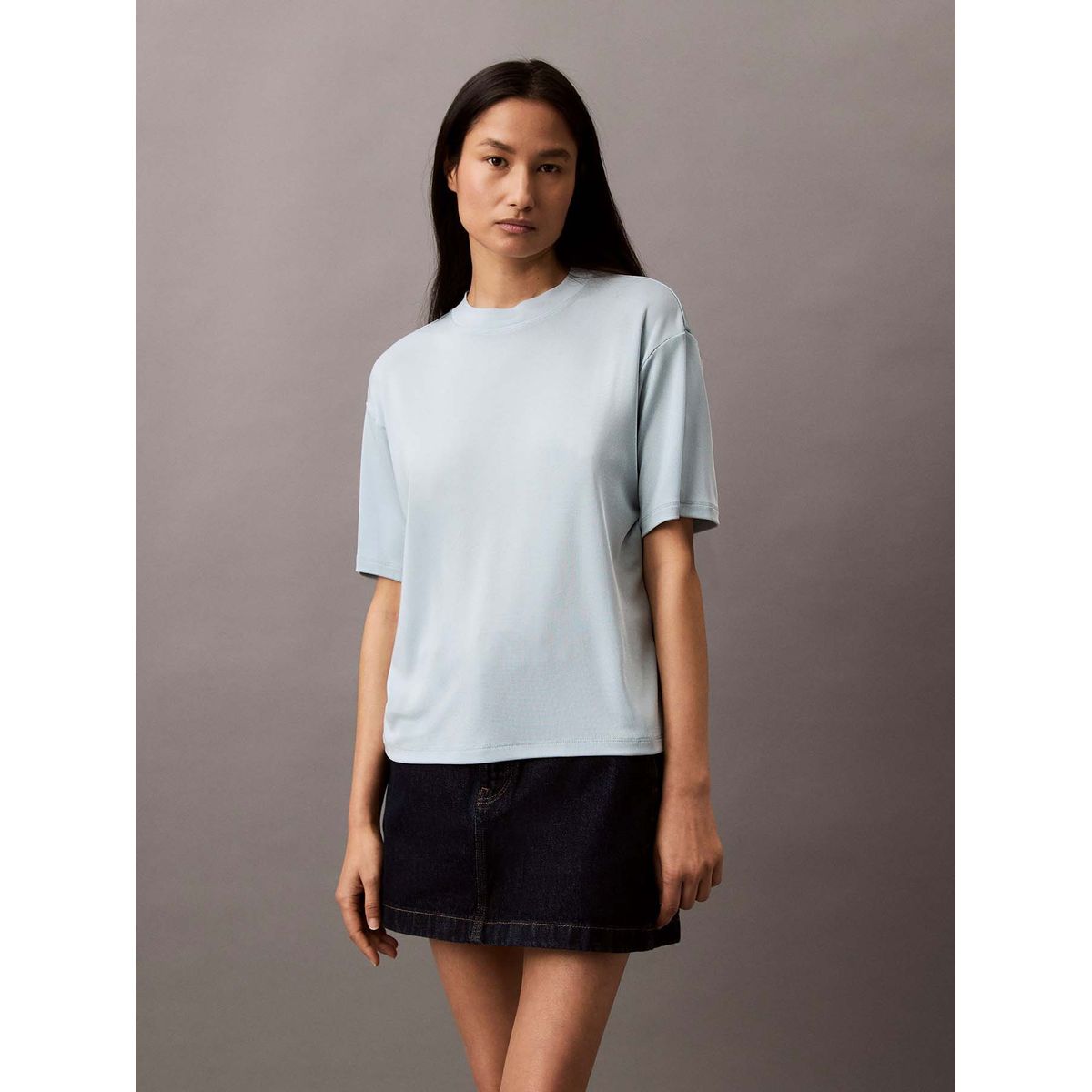 CALVIN KLEIN - Blusa de Canalé Shiny Textured Celeste Calvin Klein