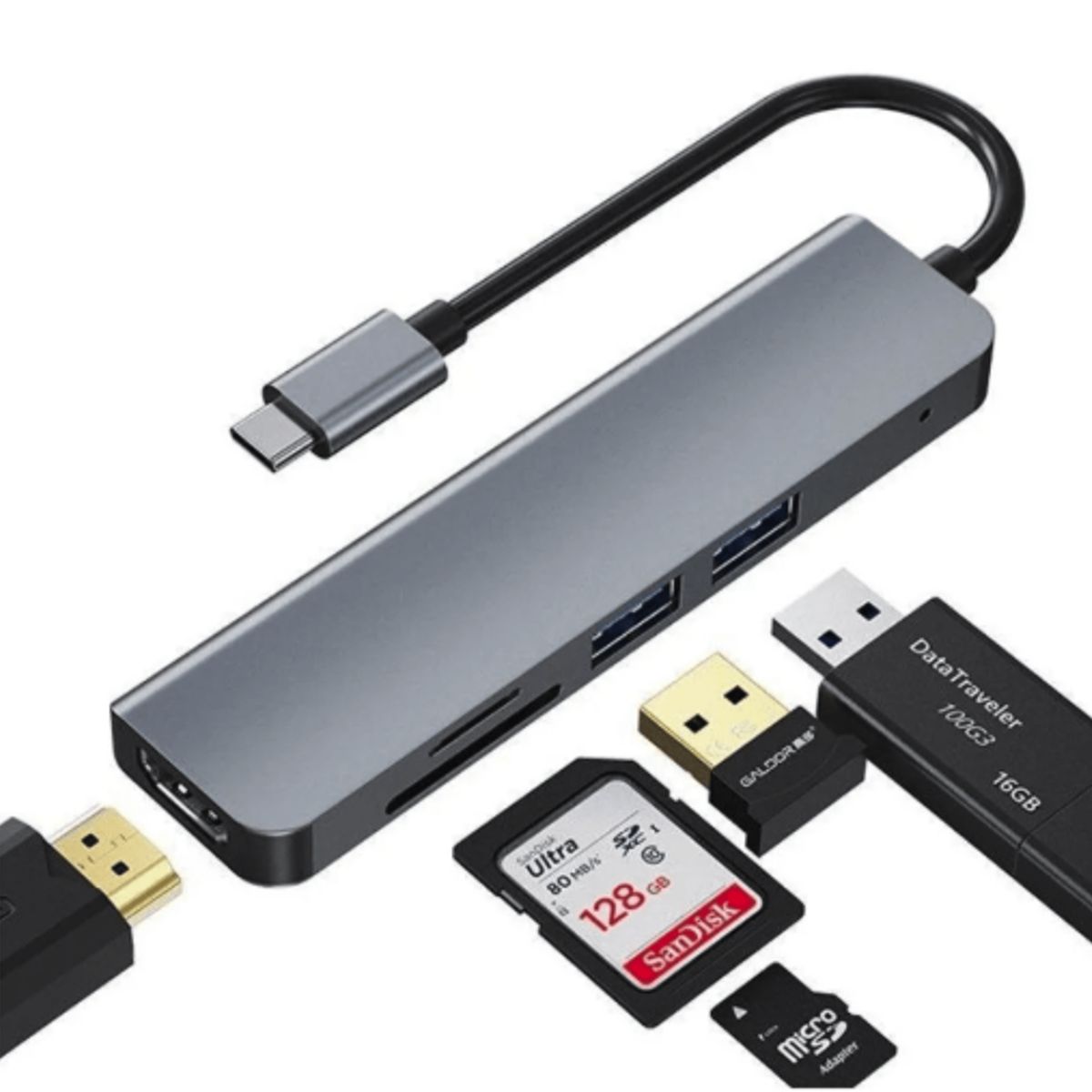 GENERICO - Hub 5 en 1 USB-C - HDMI / 2x USB 3.0 / TF / SD