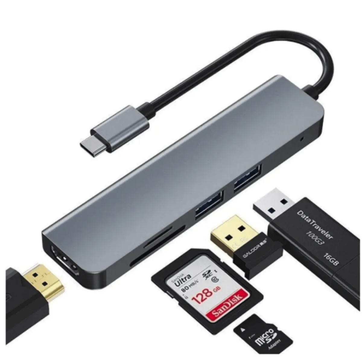 GENERICO - Hub 5 en 1 USB-C - HDMI / 2x USB 3.0 / TF / SD