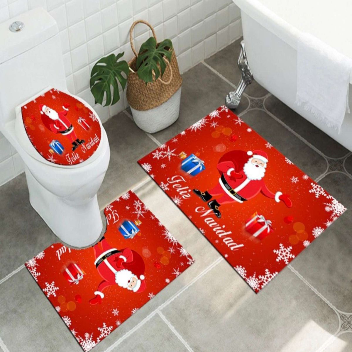 GENERICO - Juego de Alfombra de baño de Navidad 3 piezas