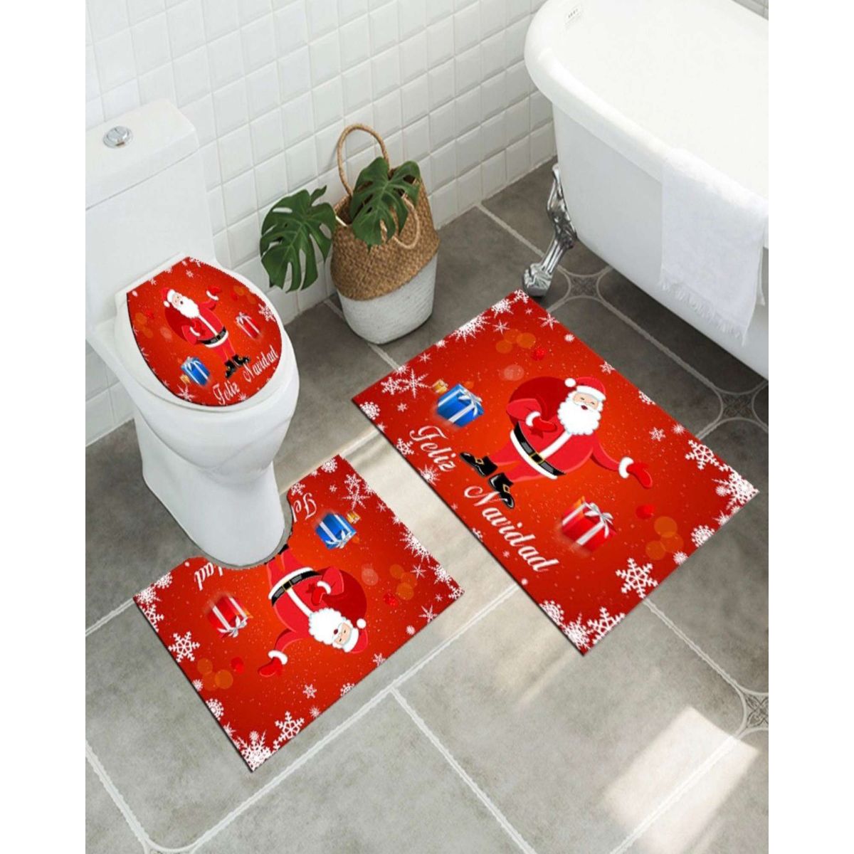 GENERICO - Juego de Alfombra de baño de Navidad 3 piezas