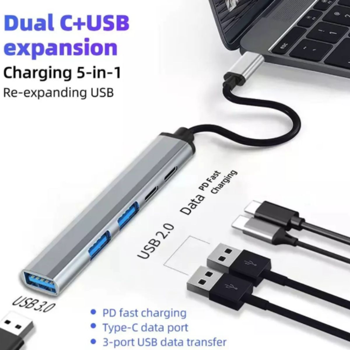 GENERICO - Hub 5 Puertos Ultra Slim Conector USB-C