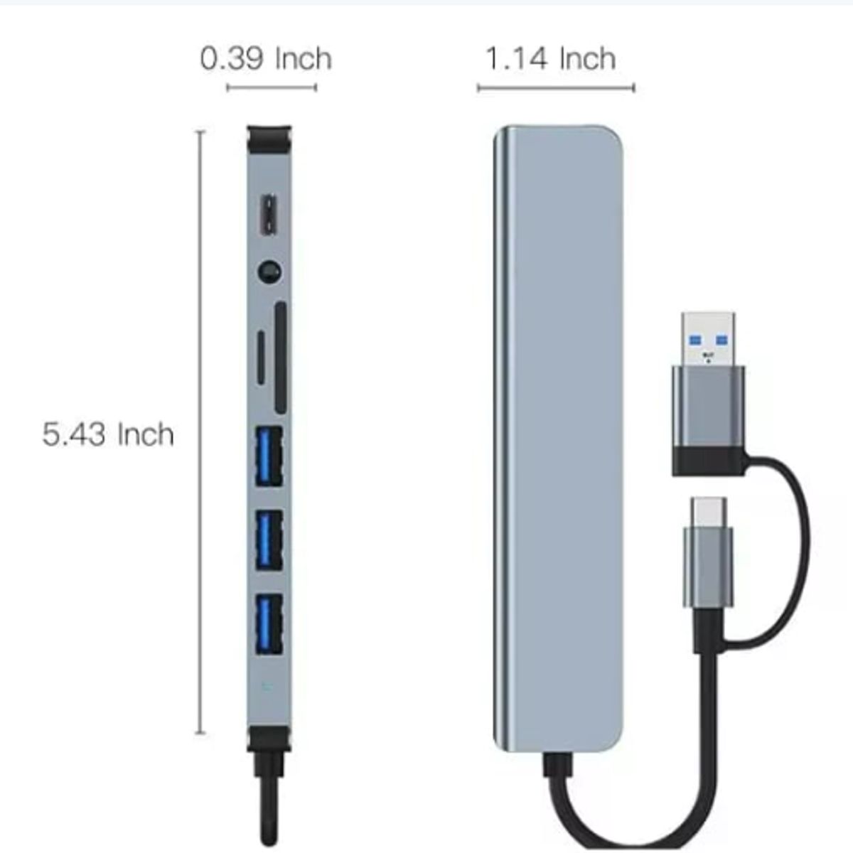 GENERICO - Hub 8 en 2 USB-A/USB-C a USB, TF/SD, AUX, USB-C