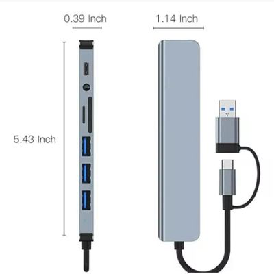 Imagen 2 del producto Hub 8 en 2 USB-A/USB-C a USB, TF/SD, AUX, USB-C